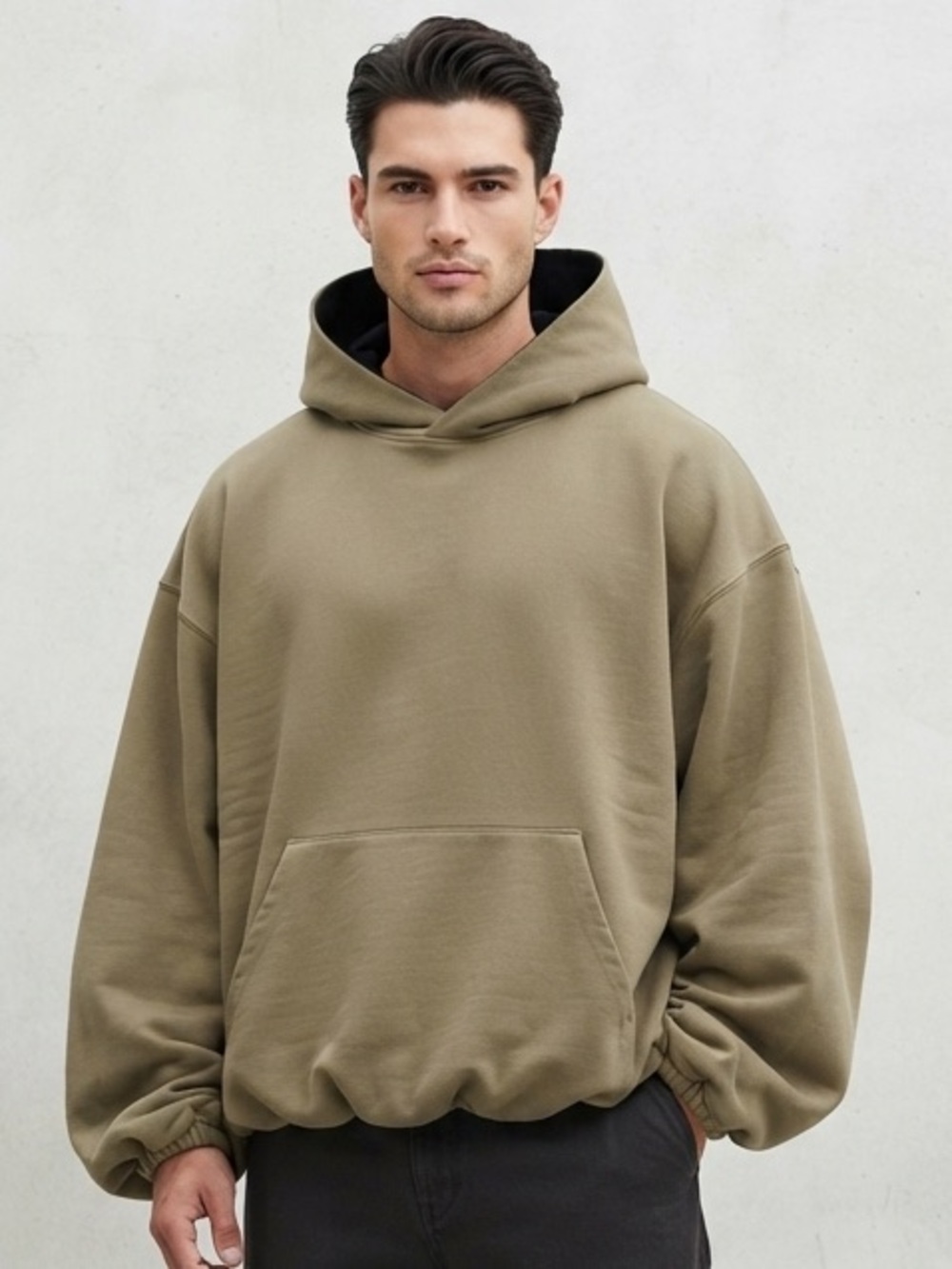 IDLT Sz L Relaxed Casual Streetwear Tan Hooded Kangaroo Pocket Sweatshirt